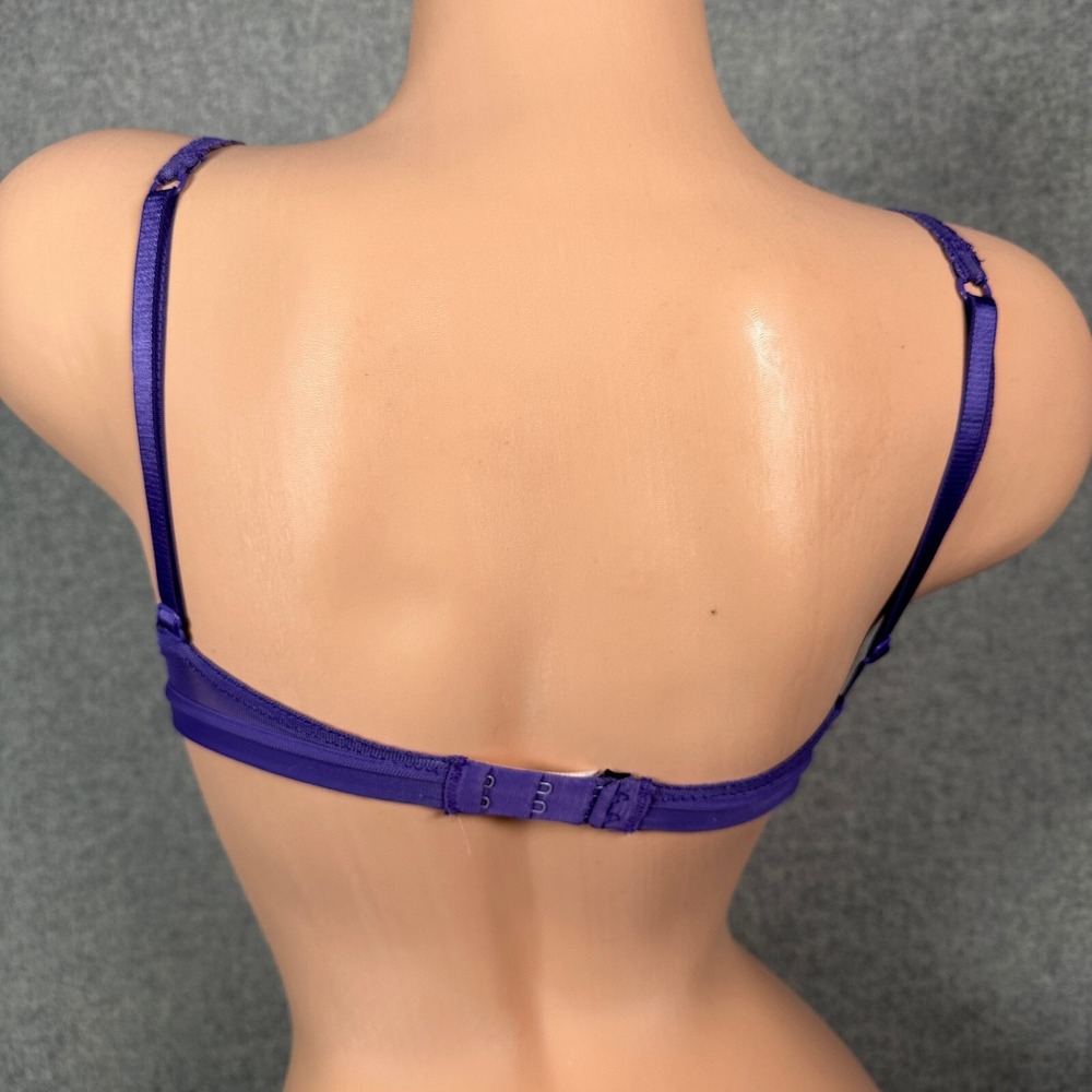 Vintage Victorias Secret 34B Bra Womens Adjustable Purple Embroidered Floral - Picture 3 of 13